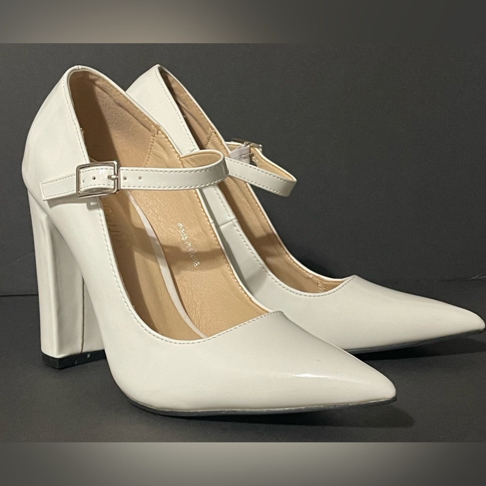 New White High Heel Chunky Mary Jane Shoes Size 40 8.5